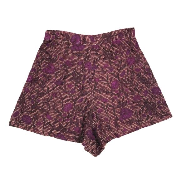 La Fuori Anthropologie Purple Floral Embroidered High Waist Shorts M - Picture 6 of 7